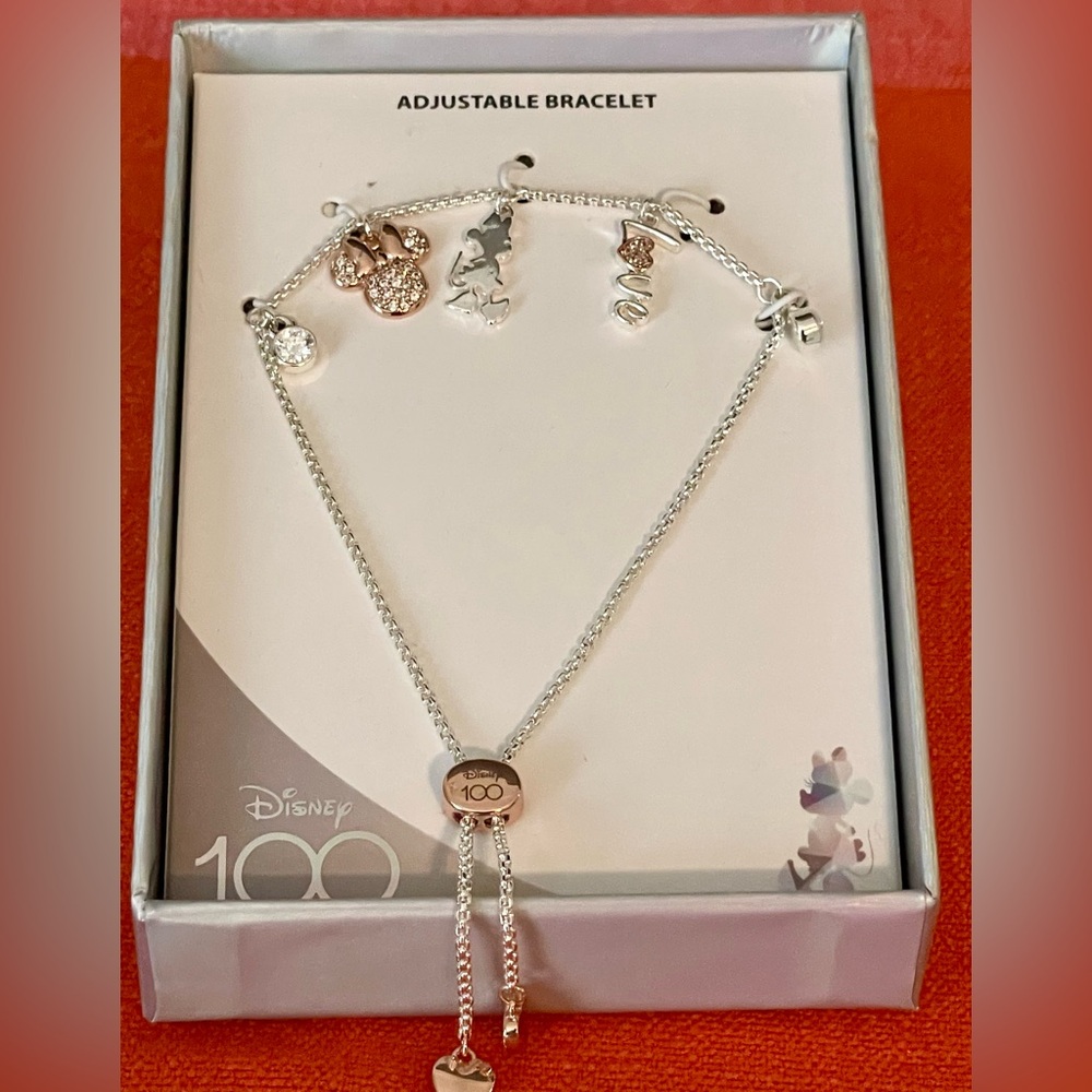 DISNEY Minnie Mouse Silver Plated Charm Bracelet  DISNEY 100th Anniversary NWT